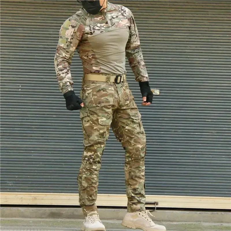 Tactical Suits Combat Shirts Uniform Swat Tshirt Outfit Tatico Tops Airsoft Multicam Camo Hunting Pants Gift belt and knee pads