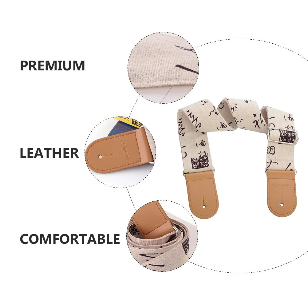 

Cotton Linen Guitar Strap Double Layer Tip Adjustable 85cm 145cm Brass Buckle Floral Design Bass Electric Accessories