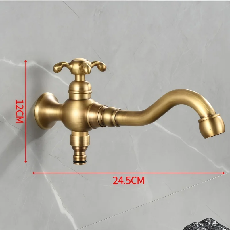 European-style Antique Single Cold Water Faucet, In-wall Type, One Inlet and Two Outlets, Can Be Connected to Water Pipe