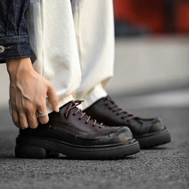 

2026 Fashion Oxfords Shoes Mens Business Shoes Thick Sole 2.5cm Brand Party Male Footwear Brown Black Plus Size 45 D737