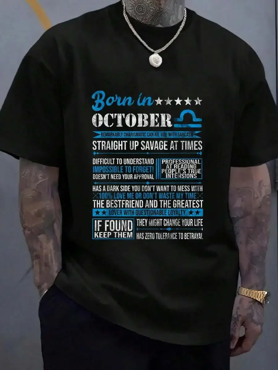 100% Cotton Born In October Libra Horoscope Birthday Gift T-Shirt Women's Men's Graphic Tee Causal Tops Fashion Tshirt Short Sle