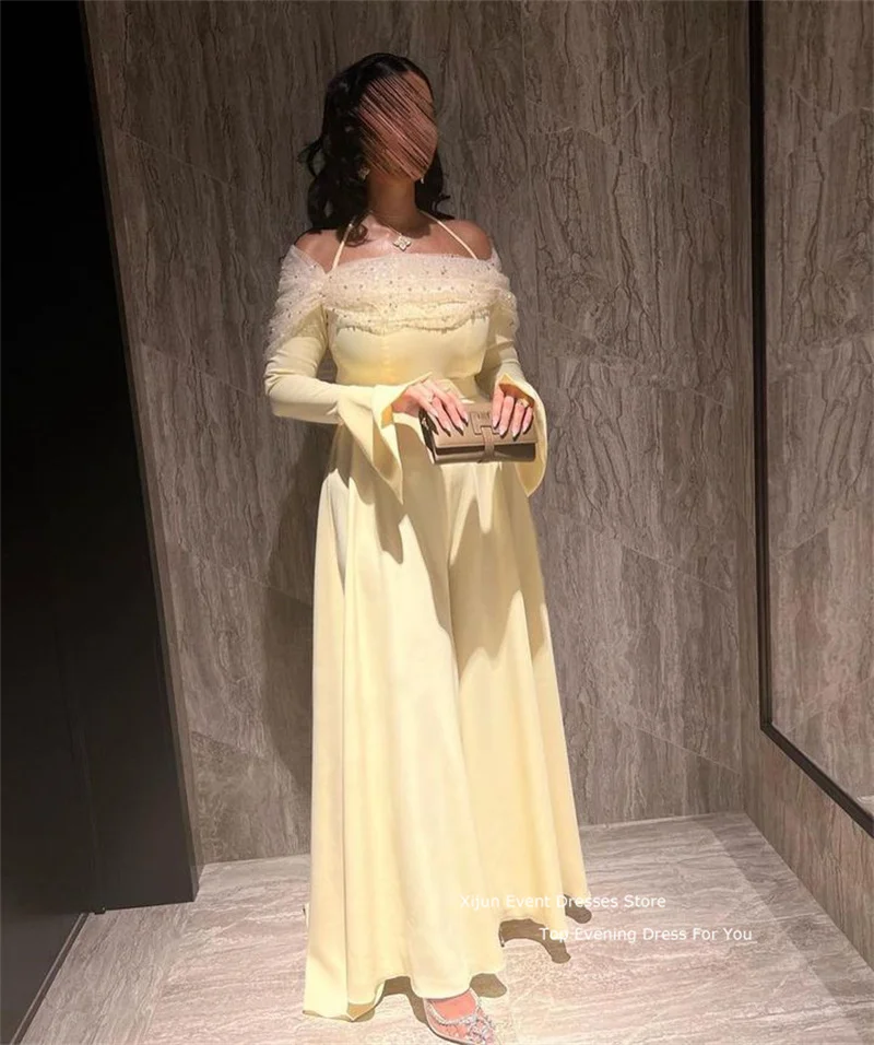 Xijun Elegant Yellow Evening Dresses Floor Length Dubai A-LIne Party Dresses Prom Gowns Chiffon Prom Dresses Formal Occasion2023