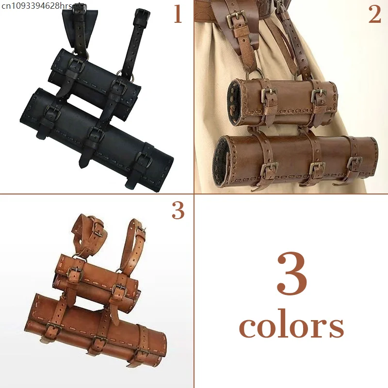 OF1 Medieval Viking Knight PU Leather Sword Belt Double Sword Sheath Scabbard Vintage Frog Holder Rapier Holster LARP Cosplay