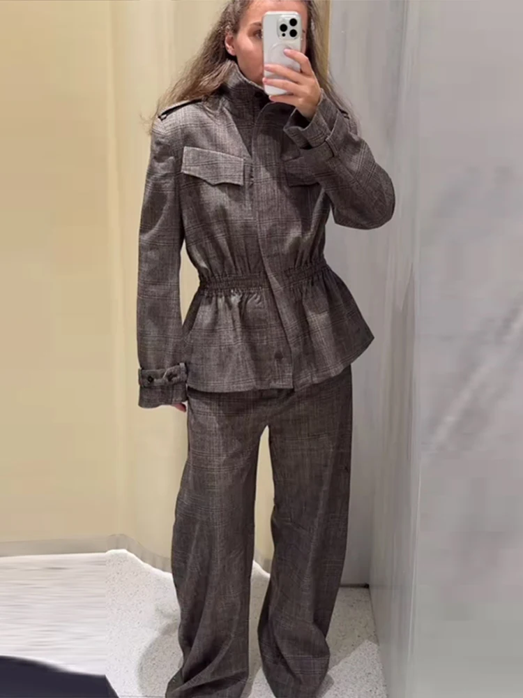 Casual Gird Women's Jacket Pant Suits Waist-Closed Top Straight Pants Lady Set 2026 Autumn Winter Chic 2 Pieces Set Women