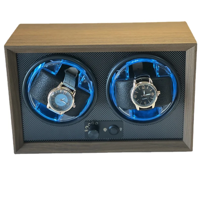 

Watch Winder for Rolex Automatic Watches Two Slots Display Case Chain Watchwinder Box New Blue LED Light 5 Gear Adjustment