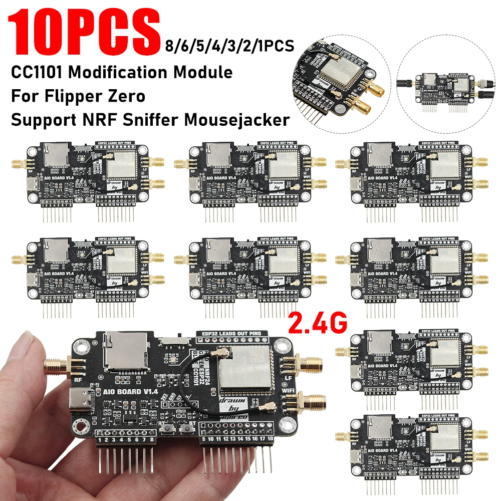 10/1PCS For Flipper Zero High Gain CC1101 Module 3-in-1 Multiboard 2.4G Expansion Module Board Support NRF Sniffer Mousejacker