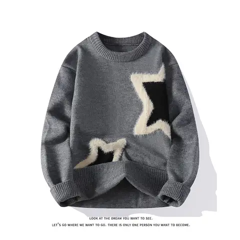 Autumn Winter New Pentagram Pattern Jumper Male Plus Size Pullover Sweater Korean Street Trend Round Neck Knitwear Couple Tops