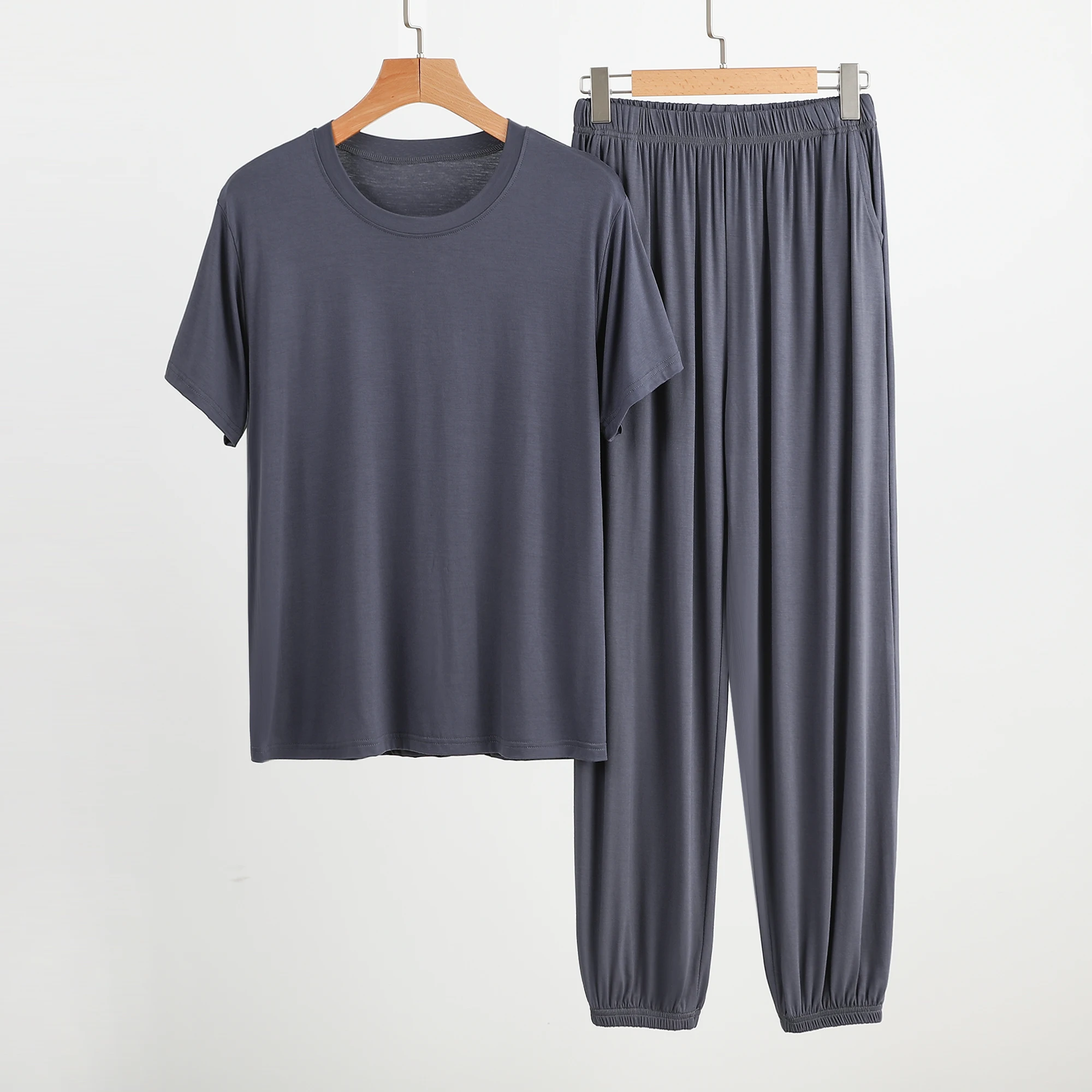 

Men's ort Sve Home Clothes Set Summer Thin Pure Color Spwear Casual Large Size Home Air Conditioning Suit Two Piece Set