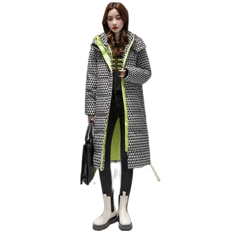 

Elegant lattice Casual Parkas Women Autumn Winter Zip Up Button Sweet Loose Fashion Long Down Cotton Jacket Coat A1151