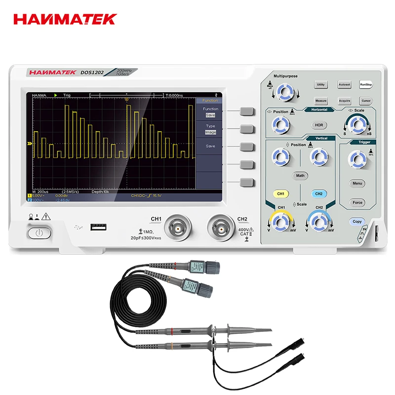 Hanmatek Digital Oscilloscope 2 Channels 200MhZ Bandwidth 1000MS/s Sampling Rate 7-inch TFT Storage Desktop Oscilloscope