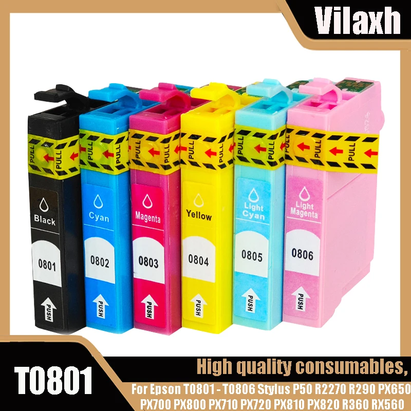 

6PK For T0801 T0802 T0803 T0804 T0805 T0806 Ink Cartridge Compatible For Epson Stylus Photo P50 T59 R265 270 285 290 360