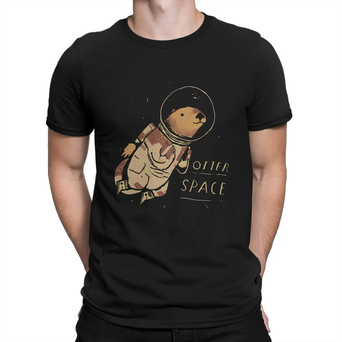 

Vintage Space T-Shirt for Men O Neck Pure Cotton T Shirts Otter Short Sleeve Tee Shirt Graphic Clothes