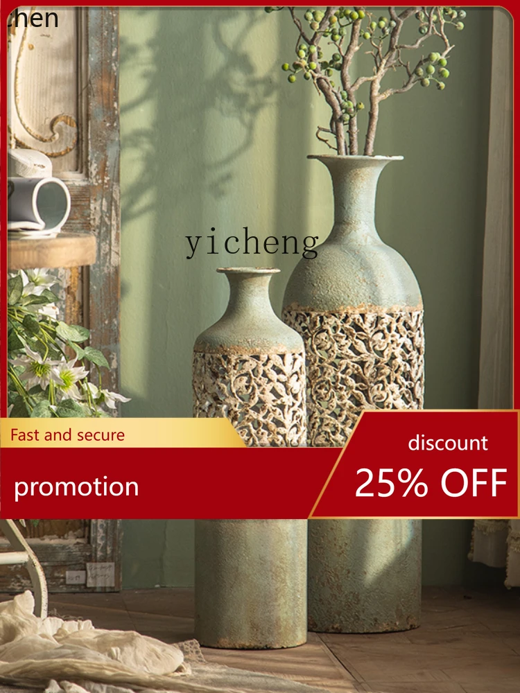 

YFY Потертая ваза Украшение Кованый железный контейнер для цветов Европейское французское украшение пола