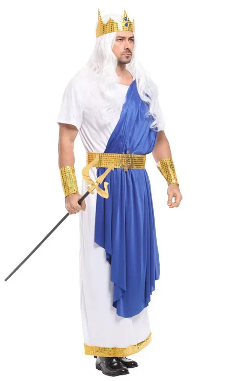 Men Roman Mythology God of Sea King  Poseidon Costumes Halloween Purim Party Carnival Cosplay Outfits