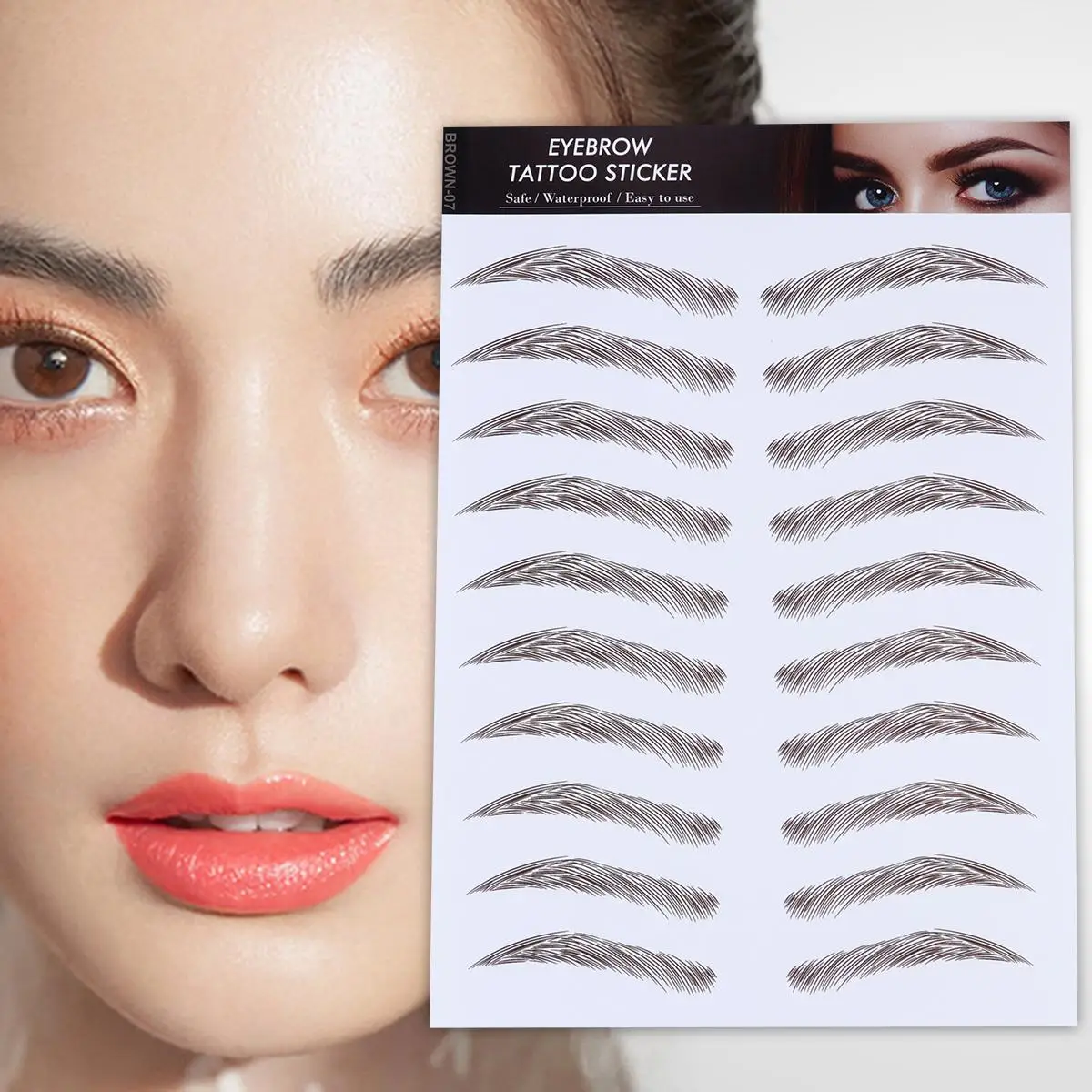 Autocollants pour ongles, 4 pièces, faux transfert de sourcils, faux sourcils semi-permanents, cosmétiques marron 6D, semblable à des cheveux