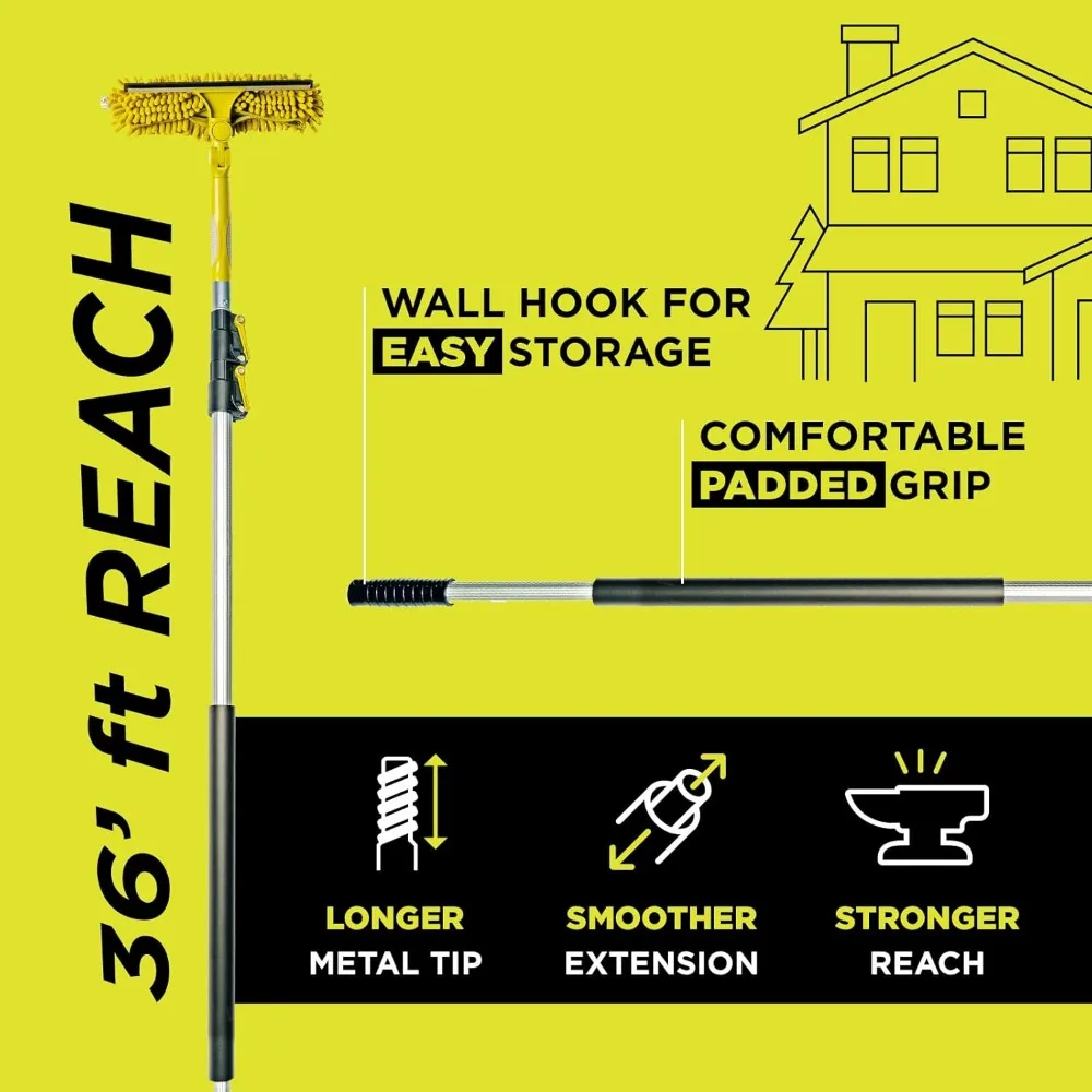 HAOYUNMA 36 ft Reach Window Washing Kit with 7 to 30 ft Telescoping Extension Pole, Window Squeegee and Scrubber Combo,