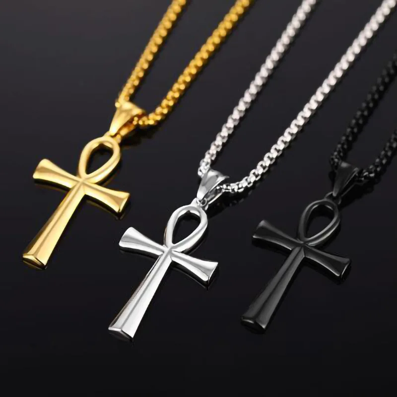 

necklace egypt Anke Cross Pendant Necklaces For Women Men Accessories No Fade Simple Stainless Steel Necklace Choker Gift