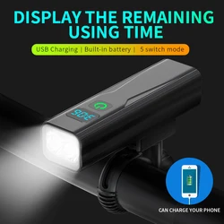 T6 Led Handlebar Bike Lamp USB Charging Bicycle Front Light Outdoor Waterproof MTB Headlight Riding Lighting Accessories