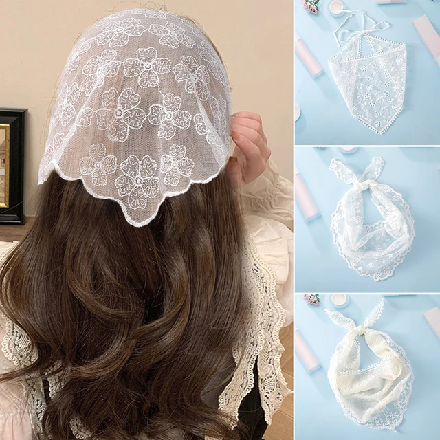 Haimeikang kwiat koronkowy trójkątny szalik opaska do włosów biała modna chustka turban z pałąkiem na głowę dla kobiet opaska na głowę akcesoria do włosów