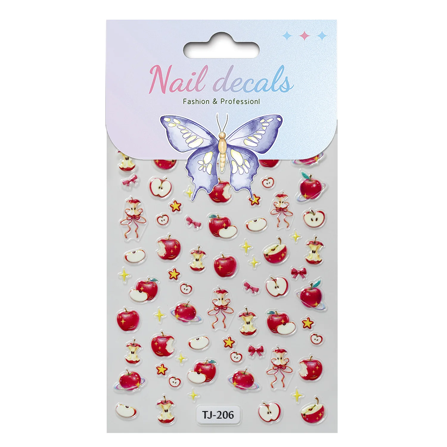 2 قطعة ملصقات فنية للأظافر على شكل تفاحة حمراء 5D مرتفعة ثلاثية الأبعاد من شارات أظافر Apple Core DIY #5