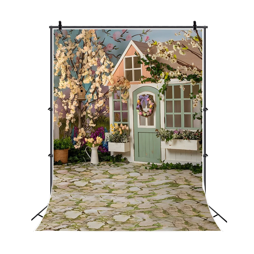 Happy Easter Photography Backdrop Spring Natural Landscape Green Grass Flowers Rabbit Eggs Kids Birthday Party Decor Background