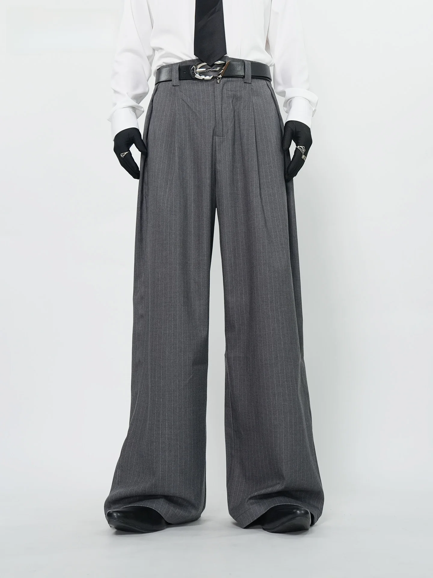 

VE2 Premium ey High Waist Wide Leg Pants Men's Commuter Versatile Drapey Busin Trousers 4 Seasons Tailoring Long Pants