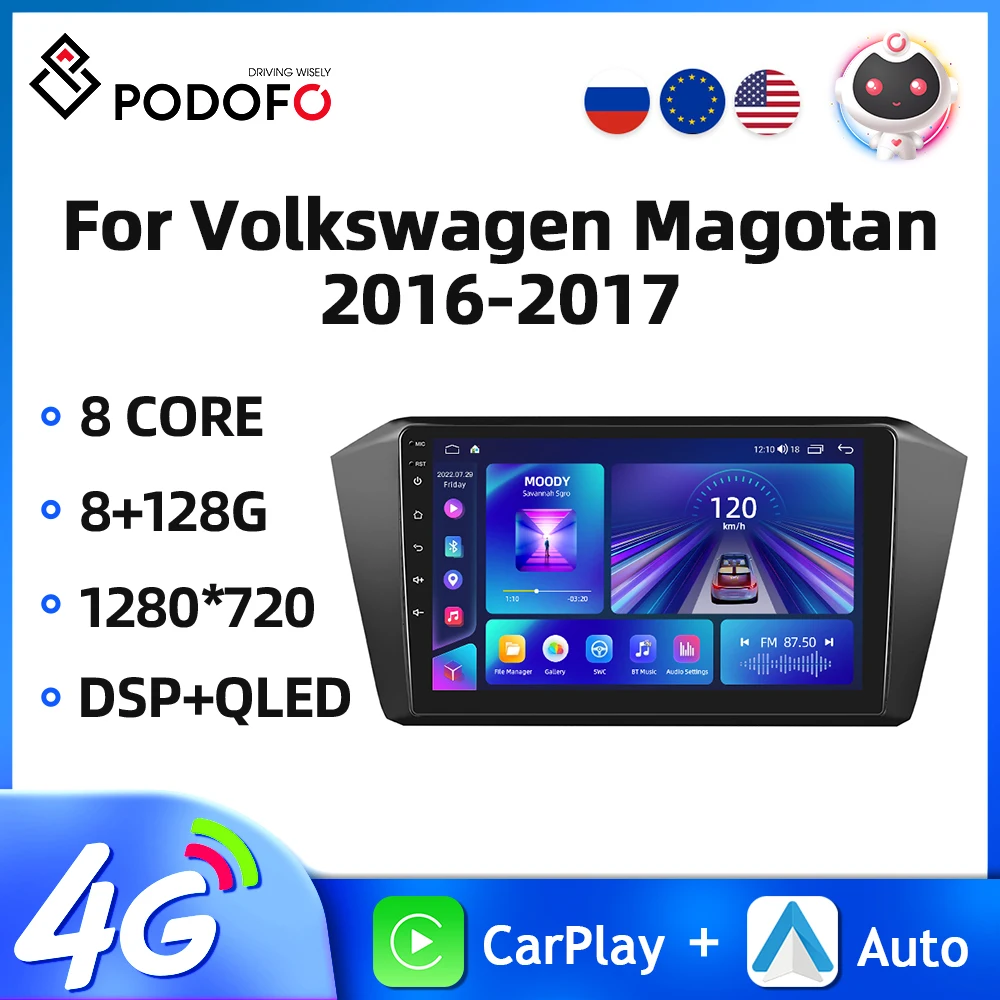

Podofo 10.1'' Android Car Radio For Volkswagen Magotan 2016-2017 2Din Multimedia Player Android Auto Carplay WIFI DSP Car Audio