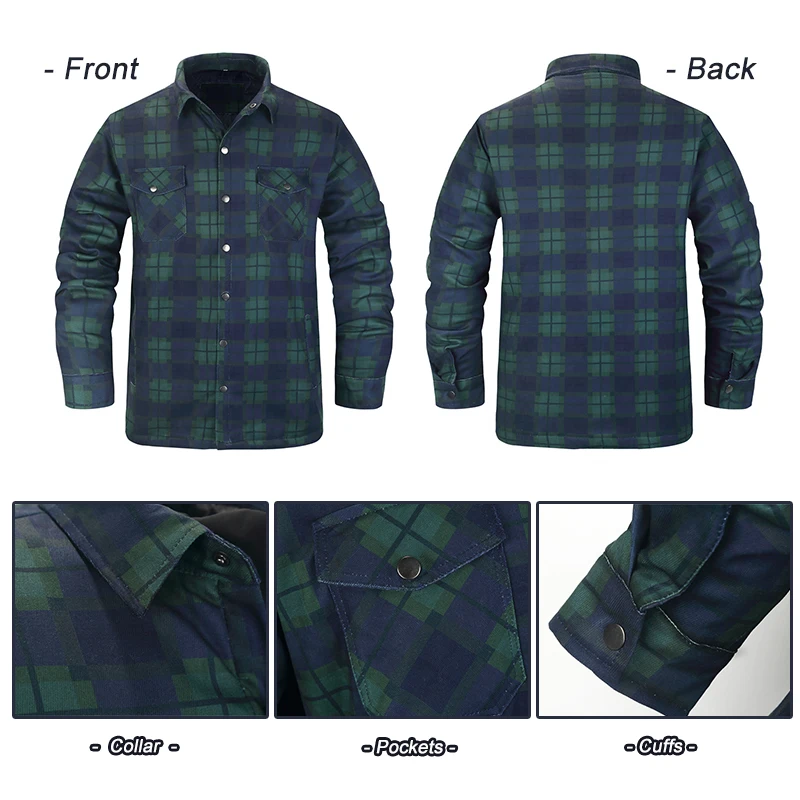 Camicie a quadri invernali per uomo camicia a quadri verde spessa giacca Casual a maniche lunghe giacche trapuntate grandi e alte taglia EUR/usa