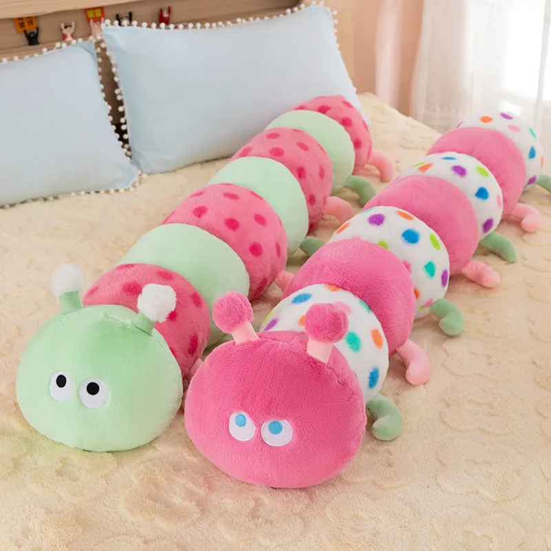 Cute Soft Polka Dot Caterpillar Plush Toy Long Body Pillow Stuffed Animal Doll for Girls Women Sleep Bed Gift Hugging Hug Pillow