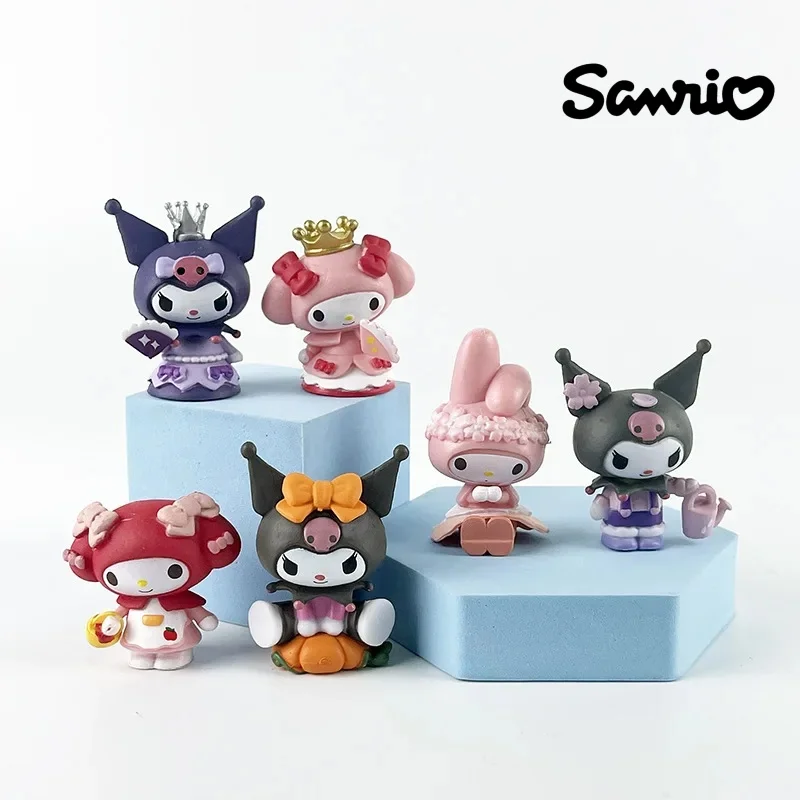 หุ่นฟิกเกอร์ตัวการ์ตูนจาก Sanrio Kuromi 6ชิ้นตุ๊กตาหุ่นตัวการ์ตูนและอีสปอร์ต kado ulang tahun เครื่องประดับตั้งโต๊ะห้อง