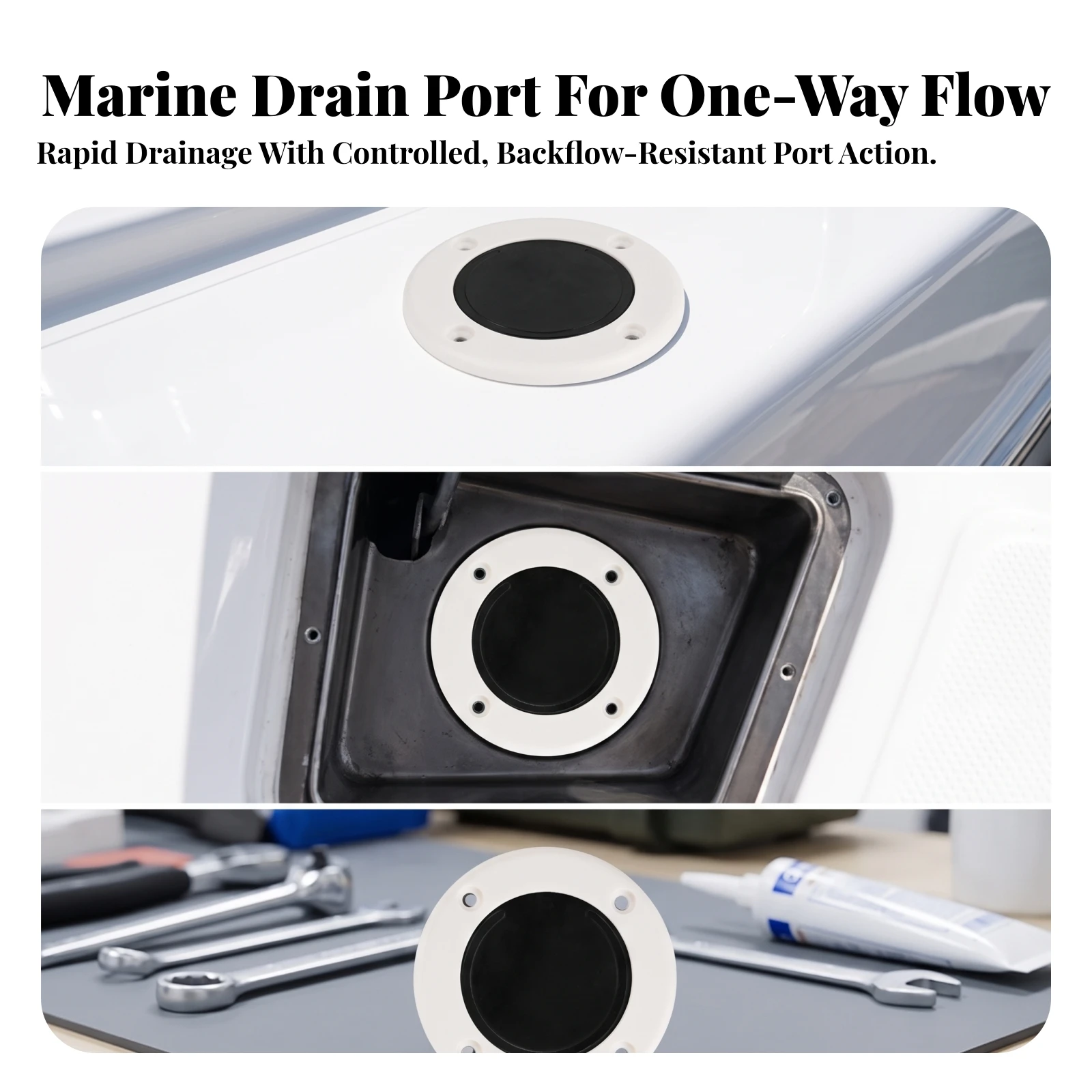Marine Drain Valve Slim Anti-Backflow Valve Screw-Mount Long-Lasting for Boat Owners, Boats, Yachts