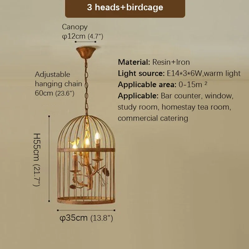 TYLA アメリカンレトロ鳥かごシャンデリアクリエイティブレストラン衣料品店リビングルームバーカフェホームステイペンダントライト