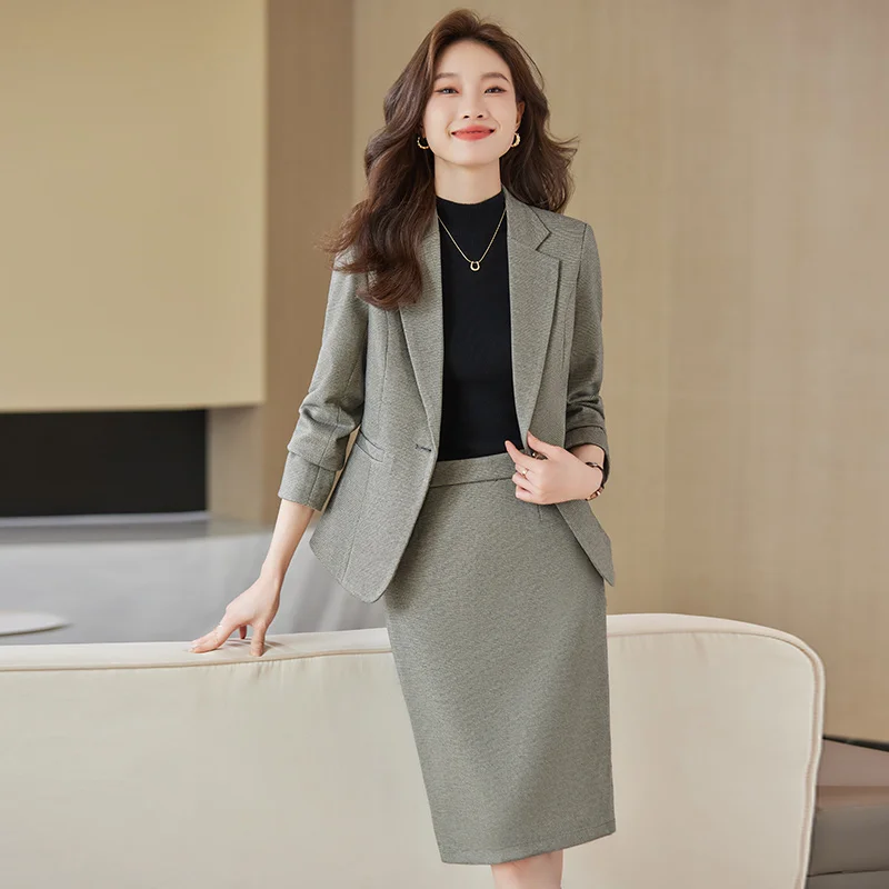 High Quality Autumn Formal Blazer Skirt  Sets Outfits Korean Female Business Womens Office Ladies Work Jacket Suit 2023 Winter