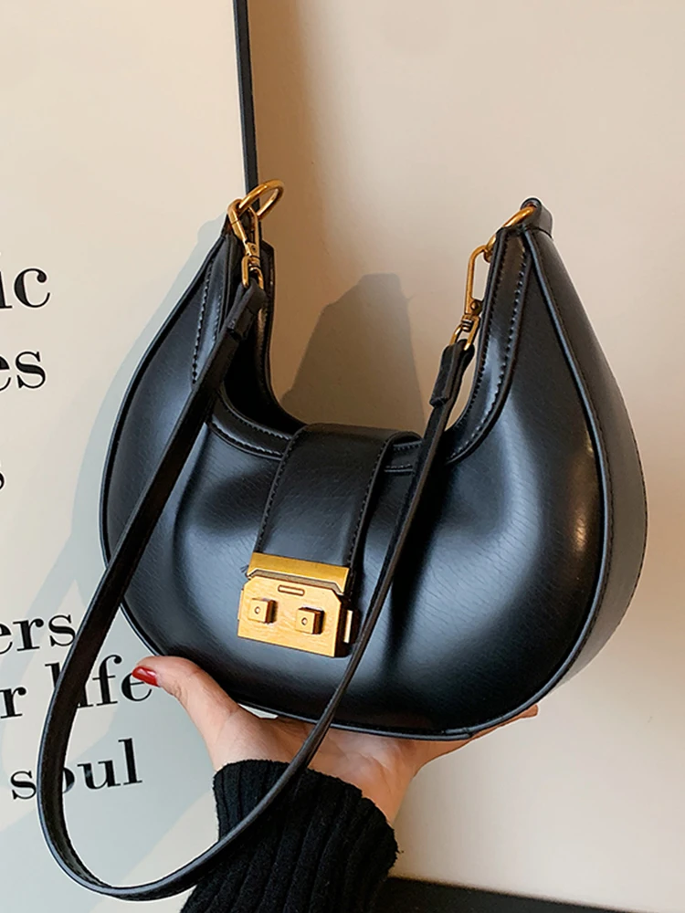 Vintage Trendy Ladies Underarm Shoulder Bag Solid Color PU Leather Crossbody Bags Women Fashion Brand Simple Female Purse