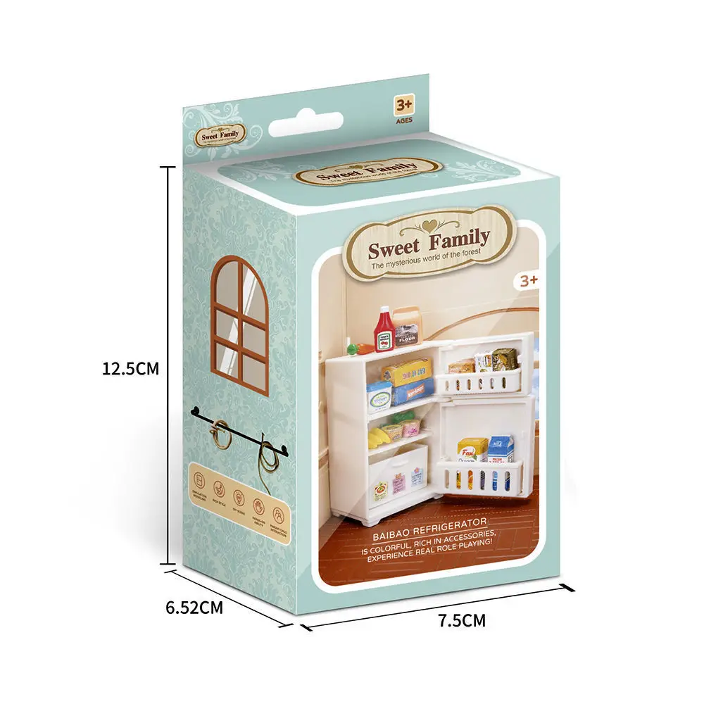 ثلاجة بيضاء مصغرة لبيت الدمية ، إكسسوارات المطبخ ، ألعاب كلاسيكية للطفل ، مجمد ، ديكور بيت الدمية