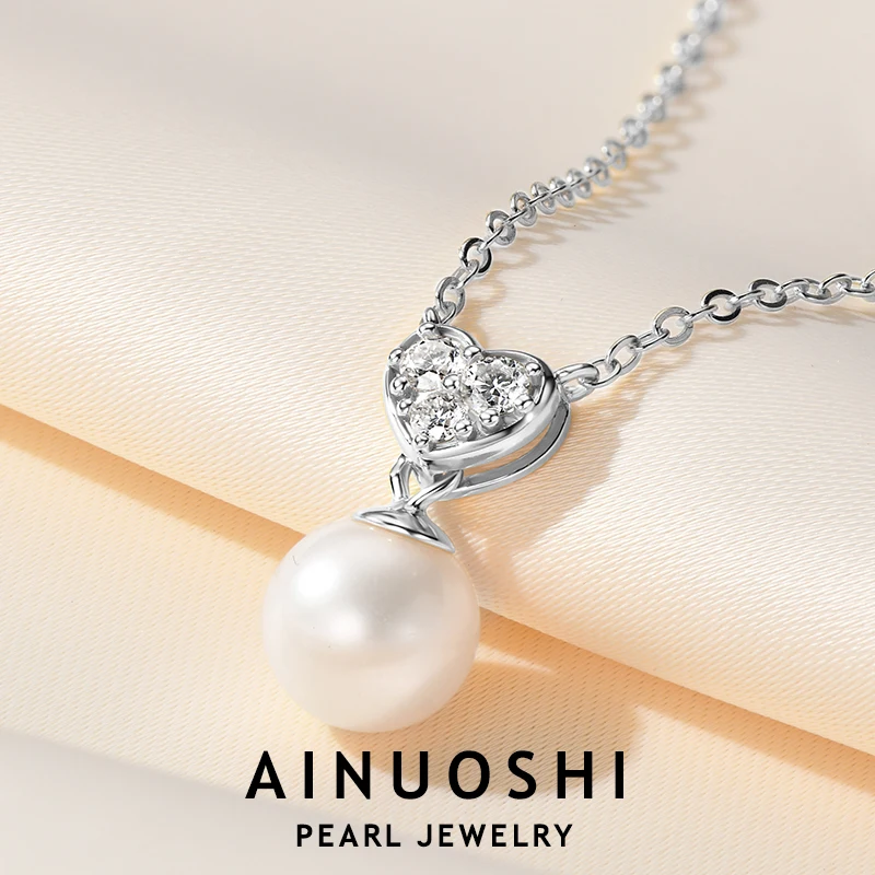 

AINUOSHI 925 Sterling Silver Moissanite Pendant Necklace 8-9mm Natural Freshwater Pearl Necklaces For Women Elegant Jewelry