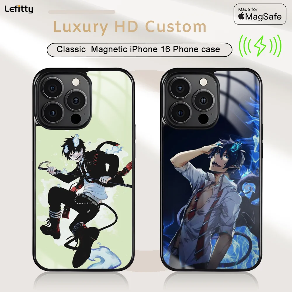 

B-Blue E-Exorcist Anime Phone Case For iPhone 16 15 14 13 12 11 Pro Max Plus Mini Magnetic Magsafe Wireless Charging Cover