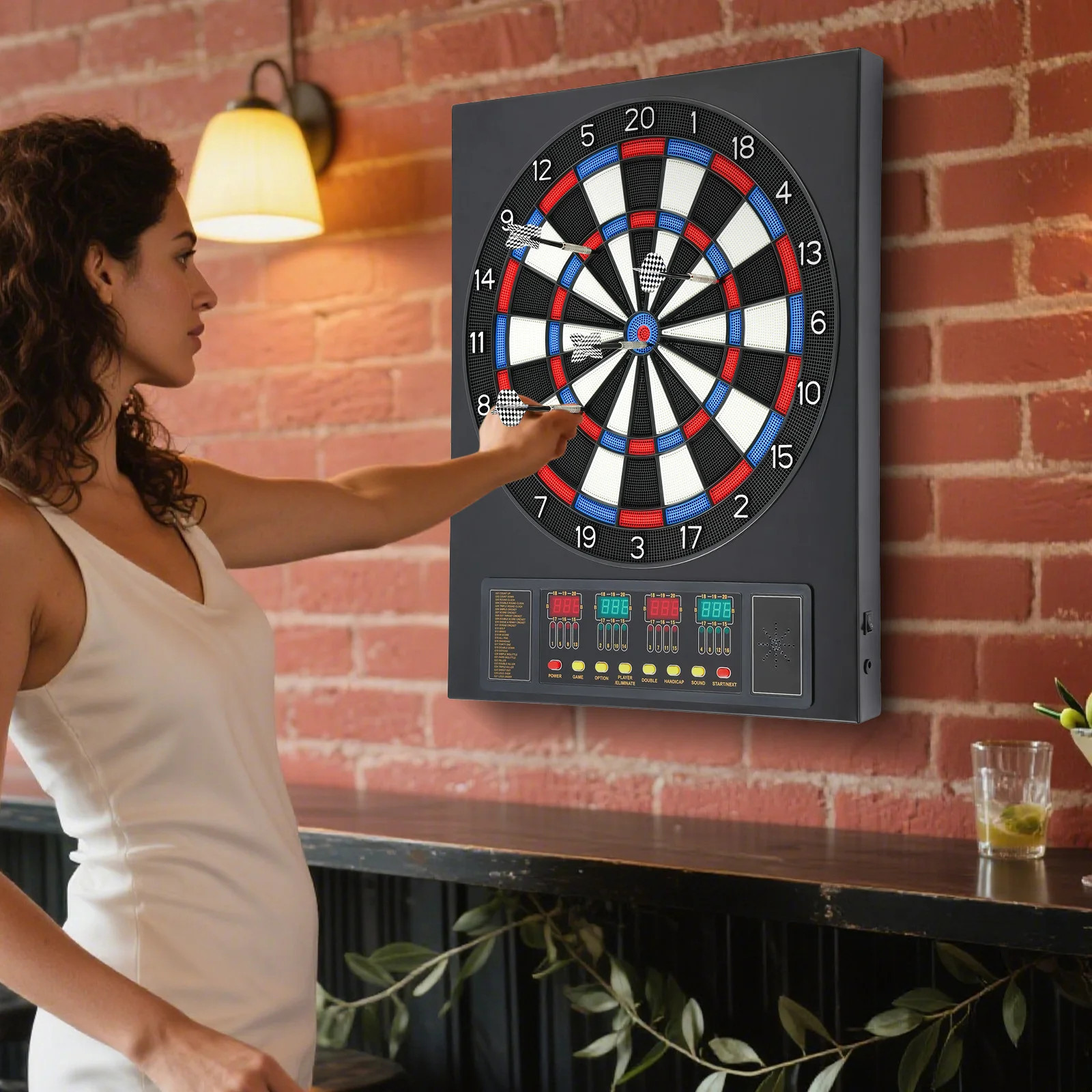 16-Player Electronic Dartboard, 27 Games & 243 Variations with Soft-Tip Darts, LED Scoreboard for Home/Office/Party