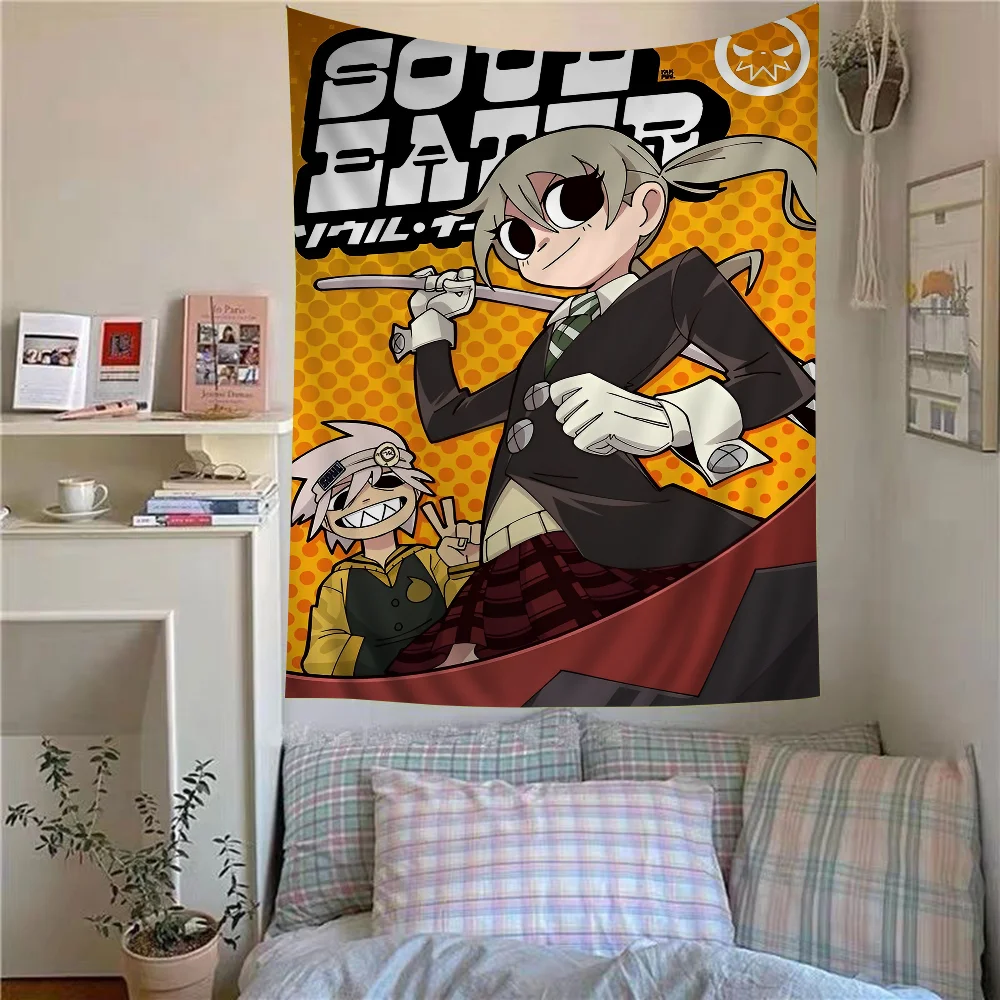 نسيج Soul Eater Anime - سجادة حائط على شكل زهرة الهبي، ديكور سكن رخيص، تعليق على الحائط الهبي، نسيج ناعم