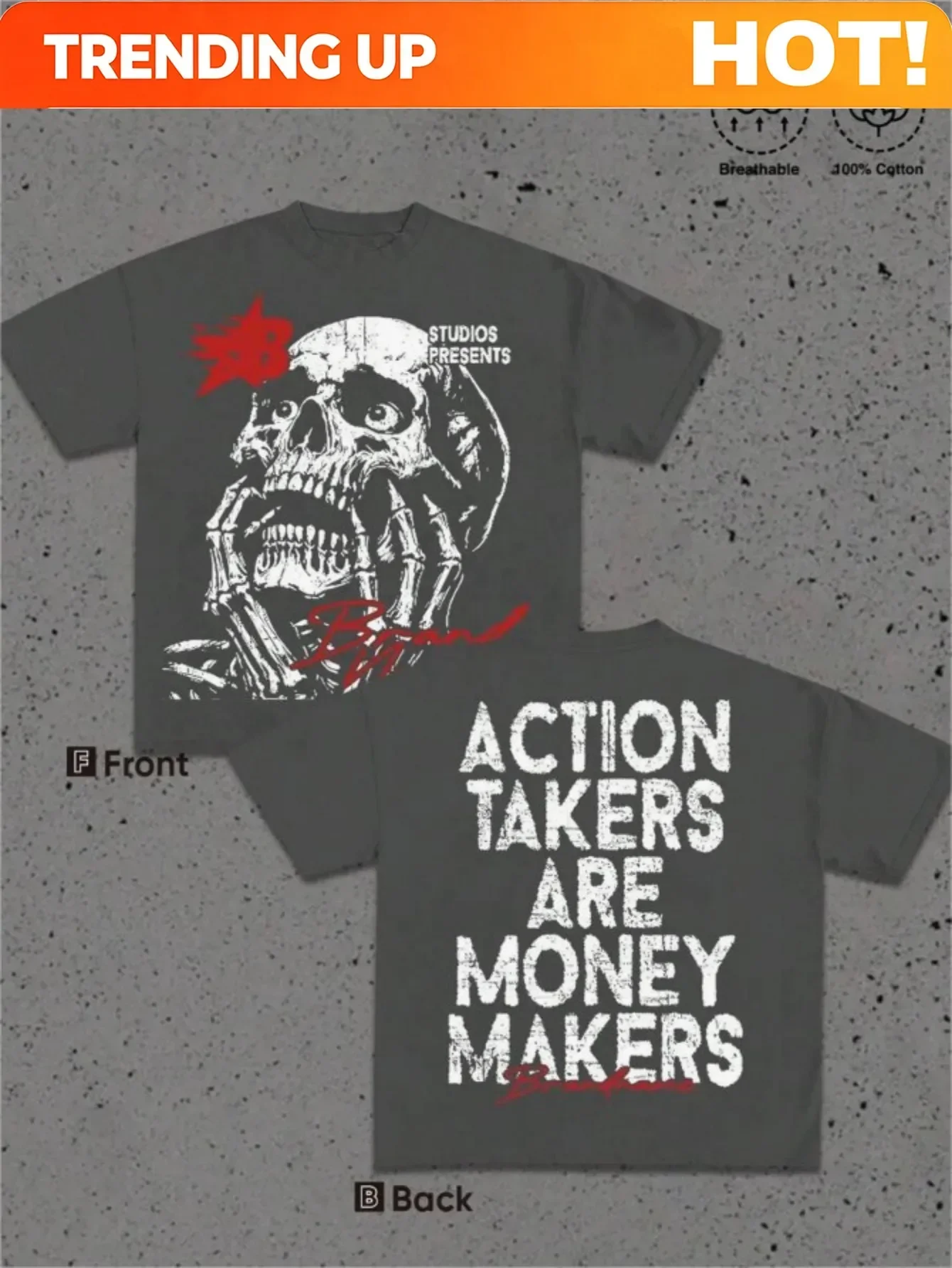 Customization Men'S Short Sleeve T-Shirt With Street Trendy Style, Skull Print And 
