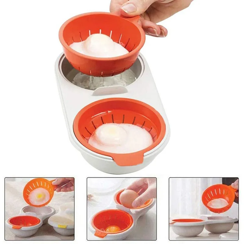 Microwave Egg Poacher Food Grade Cookware Double Cup Egg Boiler Kitchen Steamed Egg Set Microwave Ovens Cooking Tools