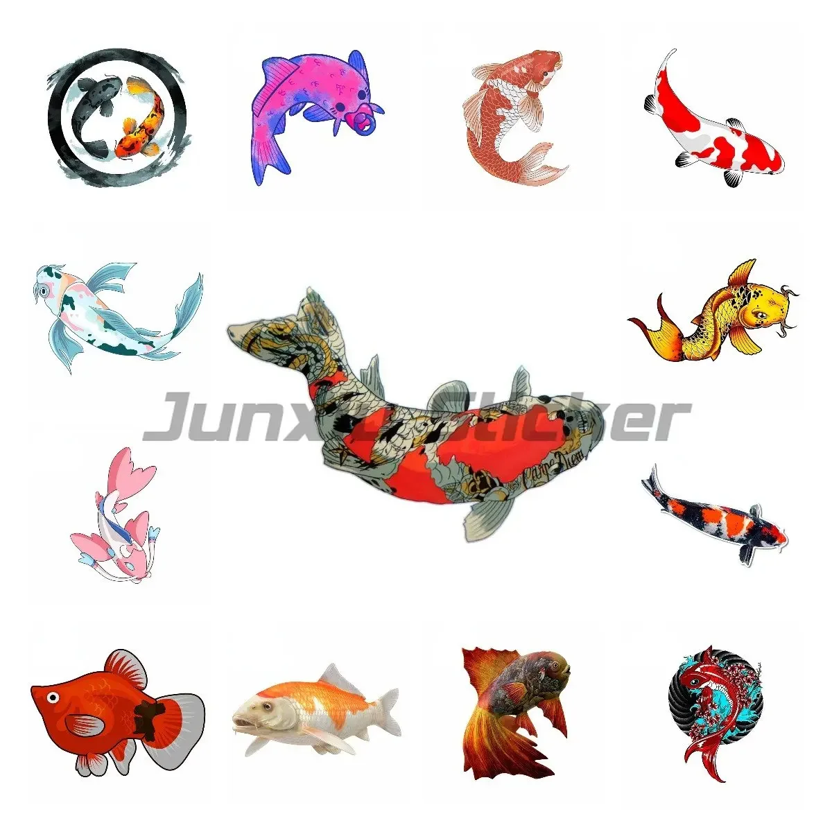 

Koi Fish Yin Yang Koi 3D Car Stickers Carpe Diem Tattoo Skull Personality Motorhome ATV Decorative Decal