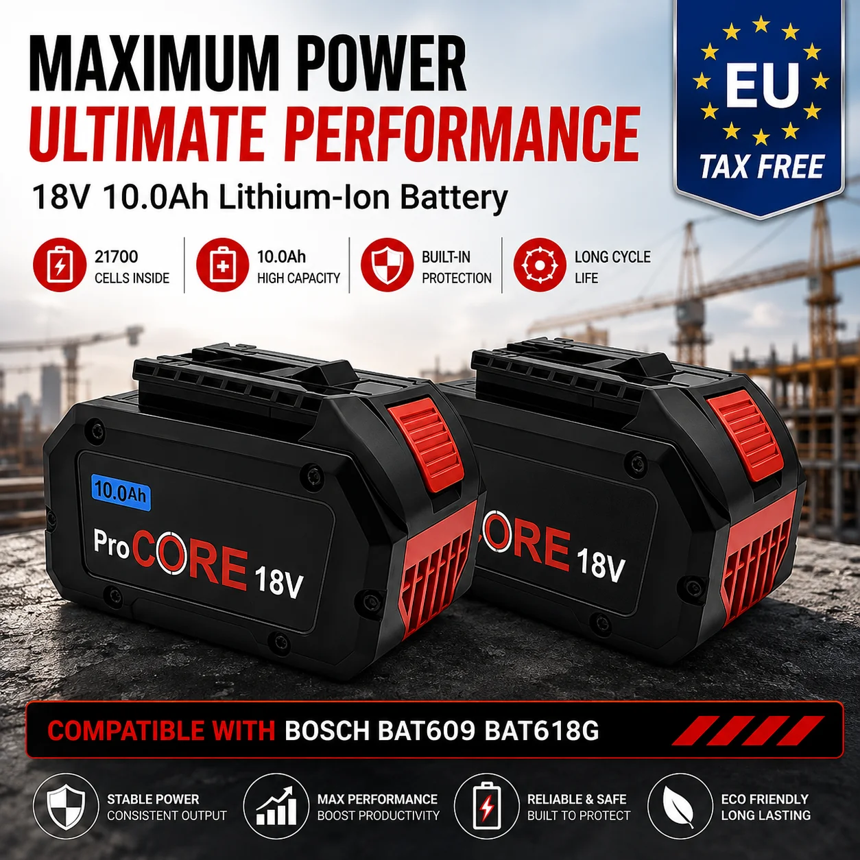 ProCORE 10,0Ah 18V Ersatzakku 21700 Zelle für Bosch 18V Professional System Akkuwerkzeuge BAT609 BAT618 GBA18V80