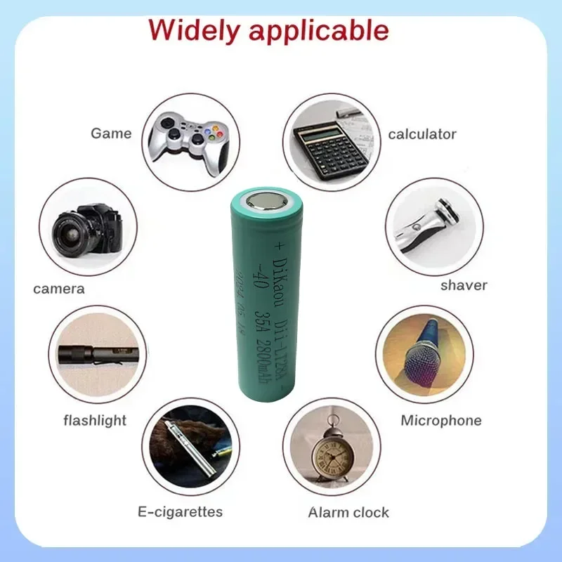 3.7V 18650 2800mAh Battery 35A High Power Discharge-40° Low Temperature Resistant Battery Suitable for Flashlight DIY