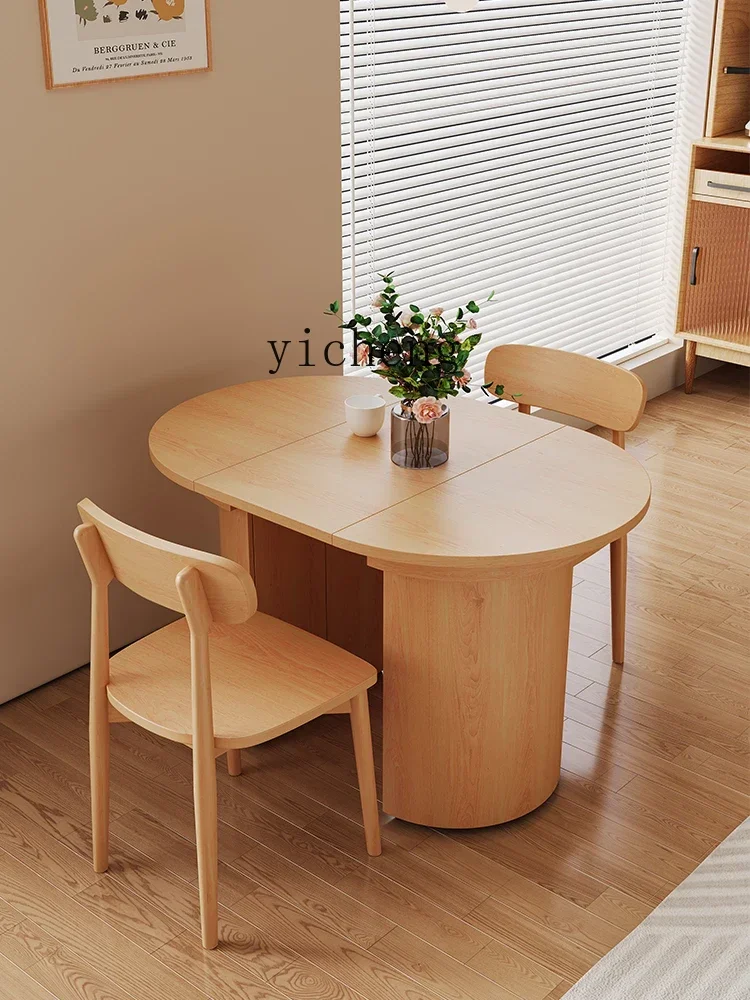 

r5.13 oval solid wood retractable dining table household table movable folding dining table and chair combination