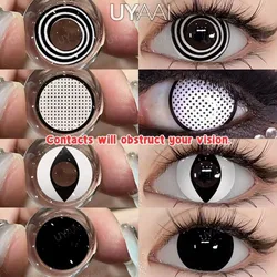 COLORCON 1Pair Halloween Contacts Lenses Cosplay White Contacts Black Contacts Yearly Soft Lenses White Cat Eyes Health Makeup
