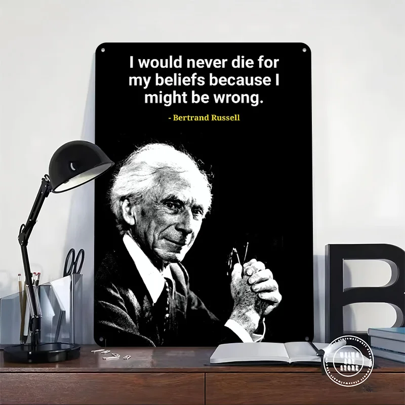 Bertrand Russell Quotes Personalized 3D Textured Metal Poster Wall Art Vintage Tin Signs for Decoration Room Ornaments Wand Deko