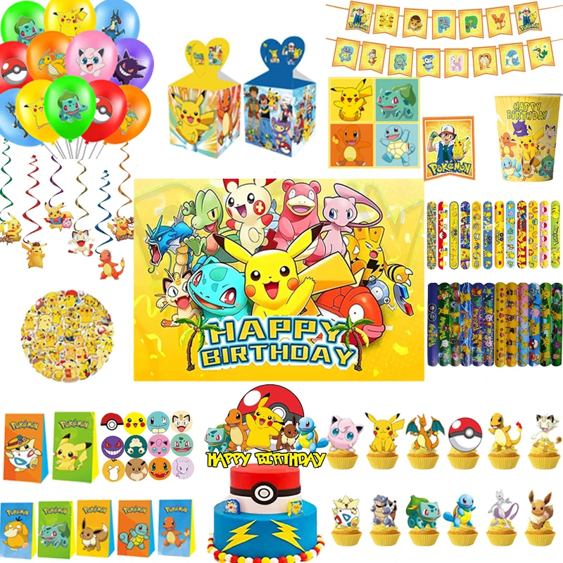 

Pokemon Birthday Party Decorations Set Balloons Banner Backdrop Cake Toppers For Kids Boys Girls Home Party Supplies Pikachu The