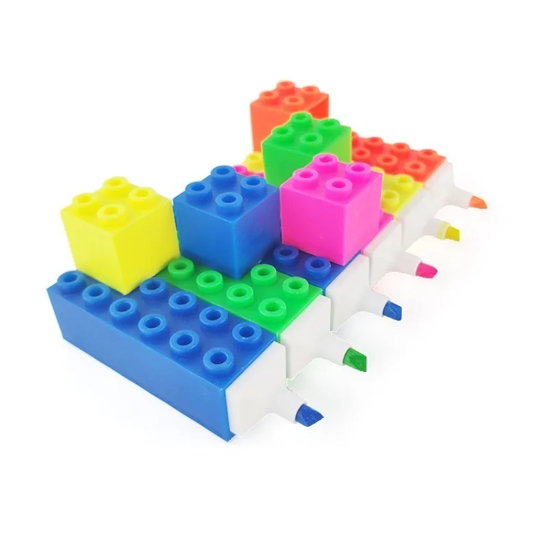 6pcs Portable High-Appearance Building Block Style Fluorescent Markers, High-End Versatile Office Slant Tip Colored Markers
