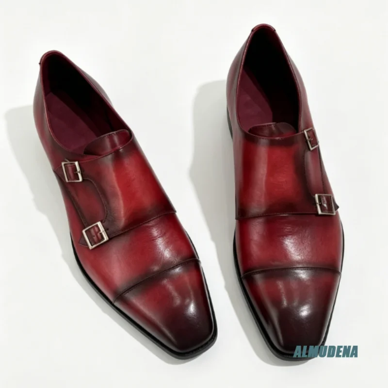 Retro Men's Gradient Burnish Double Buckle Slip On Flat Dress Shoes Fashion Outdoor Spring Autumn Business Wedding Formal Shoes